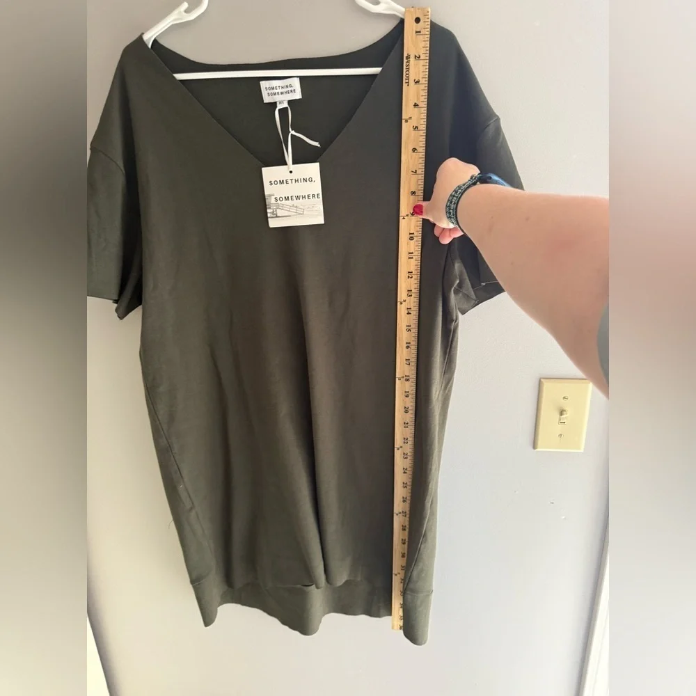Something Somewhere Womens T Shirt Dress SZ M/L Olive Green New Mini 100% Cotton